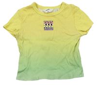 Žluto-zelené ombré žebrované crop tričko s potiskem H&M