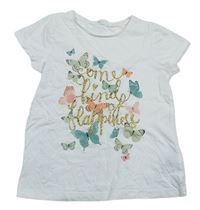 Bílé tričko s nápisem a motýlky H&M