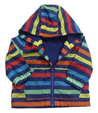 Tmavomodro-barevná pruhovaná šusťáková jarní bunda s kapucí F&F
