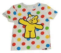 Bílo-barevné puntíkované tričko s medvídkem Pudsey 