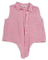 Růžovo-bílá kostkovaná krepová crop halenka Primark