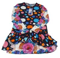 Nové - Tmavomodro-barevné květované teplákové šaty Rosalita 