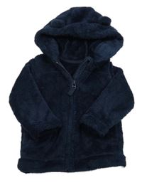 Tmavomodrá chlupatá propínací mikina s kapucí George 