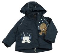 Tmavomodrá šusťáková jarní bunda s pejsky a kapucí Tchibo