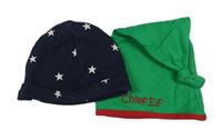 2x Tmavomodrá hvězdičkovaná čepice + zelená čepice 