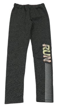 Šedé melírované sportovní legíny s nápisem