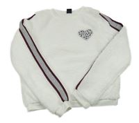 Bílá chlupatá crop mikina se srdíčkem a proužky Y.F.K.