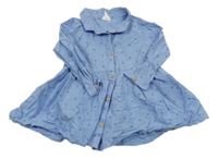 Světlemodré plátěné propínací šaty s kytičkami H&M