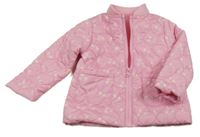 Světlerůžová šusťáková prošívaná zimní bunda s kytičkami Dunnes