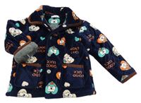 Tmavomodrá plyšová zateplená bunda s medvídky 