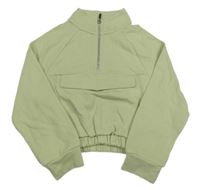 Světlezelená crop mikina s klokankou Next