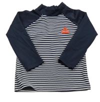 Tmavomodro-pruhované UV triko s plachetnicí Topomini