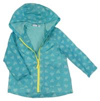 Tyrkysová šusťáková jarní bunda se srdíčky a kapucí Kids