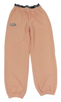 Růžové strukturované sportovní cuff tepláky 