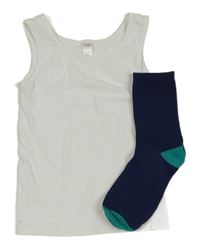 2set - Bílý nátělník + tmavomodré ponožky