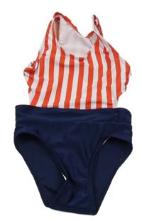 Pruhovano-tmavomodré jednodílné plavky s volnými zády 