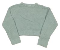Světlezelený huňatý crop svetr Zara