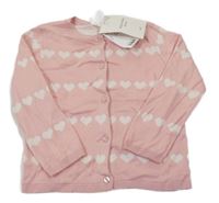 Nové - Světlerůžový propínací svetr se srdíčky H&M