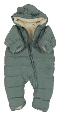 Zelenošedá šusťáková prošívaná zimní kombinéza s kapucí H&M