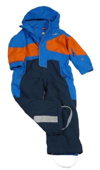Modro-oranžovo-tmavomodrá šusťáková zimní kombinéza s odepínací kapucí NEVICA