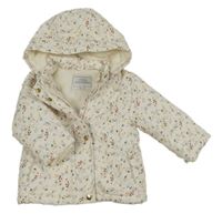 Smetanová šusťáková zimní bunda s pampeliškami a makovicemi a kapucí PRIUMARK