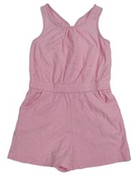 Růžový melírovaný kraťasový overal s mašlí