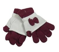 Nové - 2Set - Vínové prstové rukavice + bílé návleky s mašlí