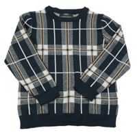 Tmavomodro-hnědo-bílý kostkovaný svetr Next