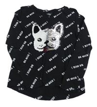 Černé triko s pejskem z překlápěcích flitrů a nápisy Page one young