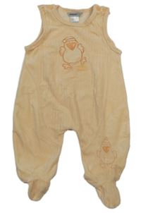 Meruňkové žebrované sametové dupačky s ptáčkem JACKY