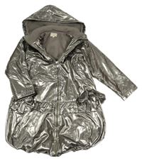 Cínový nepromokavý jarní balonový kabát s mašlemi a volánky a kapucí CARAMELO