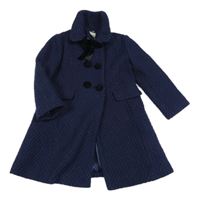 Tmavomodrý melírovaný vzorovaný vlněný podšitý kabát s mašlí Monsoon