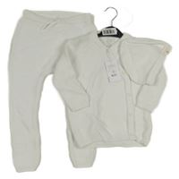 Nové - 3Set - Bílý propínací svetr + pletené kalhoty + čepice George