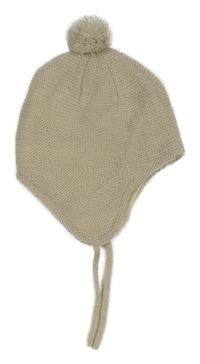 Světlebéžová melírovaná pletená zavazovací čepice s bambulí KIABI48