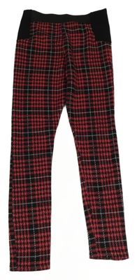 Červeno-černo-bílé kostkované vzorované úpletové legíny RIVER ISLAND