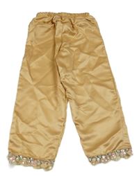 Karamelové saténové kalhoty s krajkou s flitry