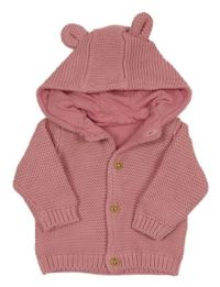 Růžový propínací podšitý svetr s kapucí s oušky M&S