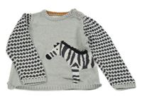 Šedo-bílo-černý melírovaný svetr se zebrou a vzorovanými rukávy John Lewis