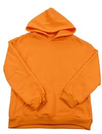 Křiklavě oranžová teplá mikina s kapsou a kapucí 