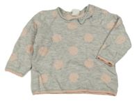 Světlešedo/světlerůžový melírovaný puntíkatý svetr s mašlí H&M