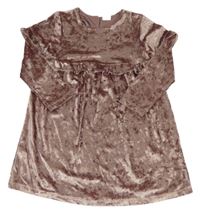 Starorůžovo-zlaté melírované sametové šaty s volánky Next