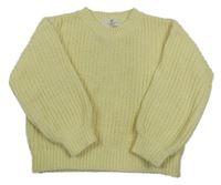 Světležlutý žebrovaný žinylkový oversize crop svetr H&M