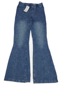 Nové - modré plísňové flare kalhoty riflového vzhledu Peacocks