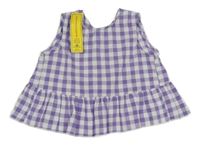 Nové - fialovo-bílá kostkovaná krepová letní crop halenka SHEIN