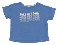 Modré crop tričko s nápisy Y.F.K.