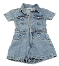 Modrý plísňový riflový kraťasový overal s límečkem ZARA