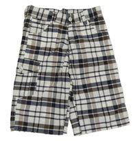 Bílo-tmavomodro/hnědé kostkované kraťasy s kapsou 