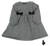 Nové - černo-bílé kostkované šaty s mašlemi a volánky St. Bernard