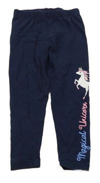 Tmavomodré legíny s jednorožcem a nápisem Kiki&Koko