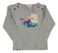 Nové - šedé melírované triko s nápisy a hvězdičkami girl2girl